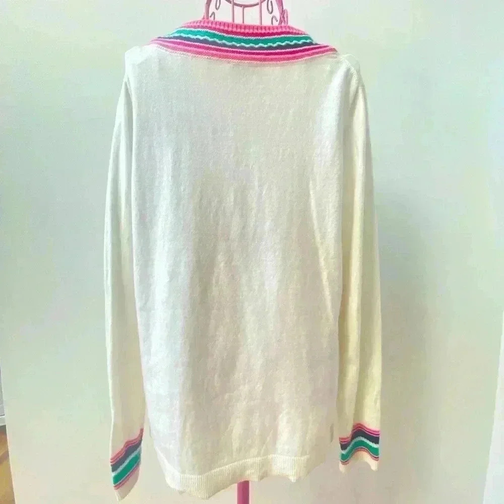 Talbots Stripe Sweater Women’s Size Medium V Neck Cream - Picture 2 of 10